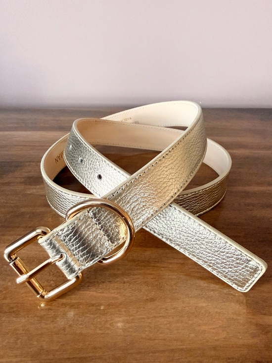 Persaman New York Accessories - Persaman New York Metallic Gold Leather Belt with Double Ring Buckle